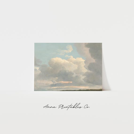 Antique Cloud Study Painting Light Academia Aesthetic Wall Art Scenic Landscape Fine Art Print Cottage Decor