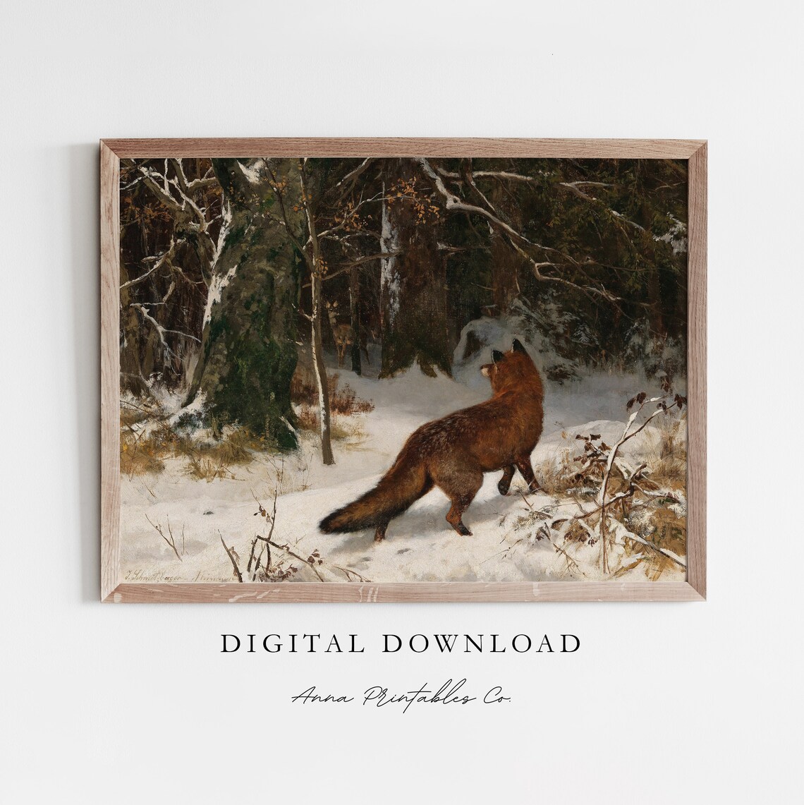 Fox Hunting in a Snowy Forest Vintage Art Print