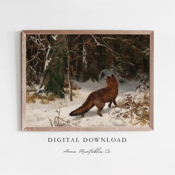 Fox Hunting in a Snowy Forest Vintage Art Print