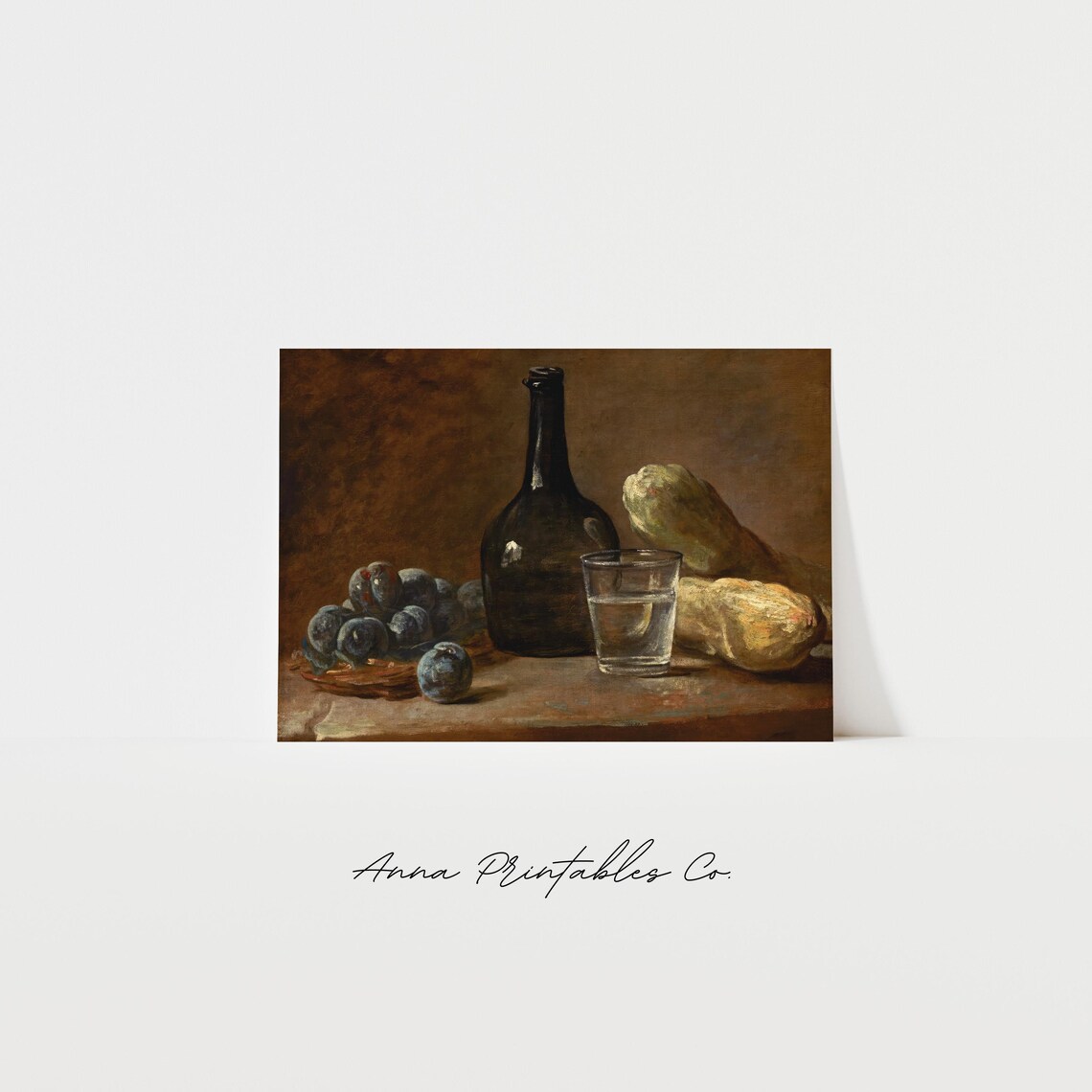 Baroque Still Life with Plums Dark Bottle and Glass Painting Poster