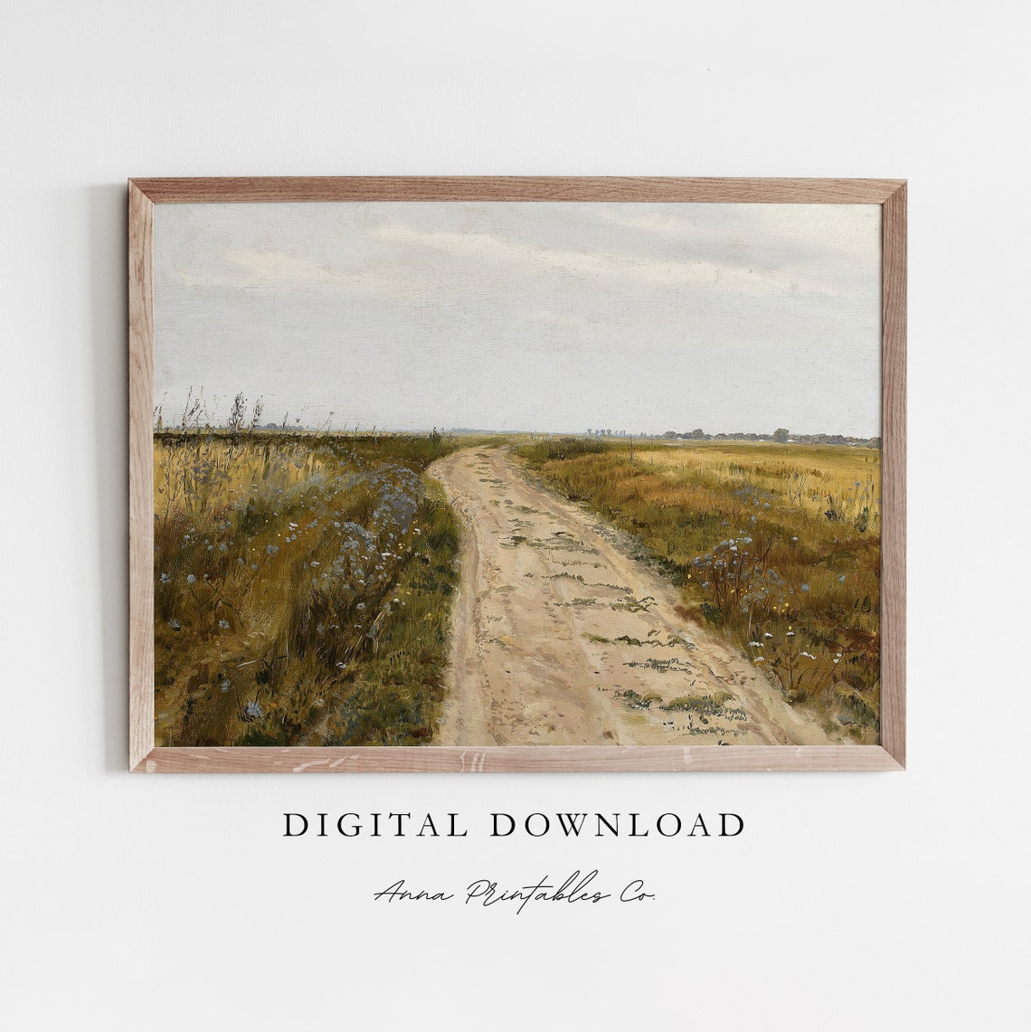 Country Dirt Road Through Wildflower Field Rustic Landscape Poster
