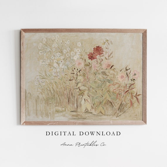 Antique Flower Painting, Vintage Cottagecore Art Print