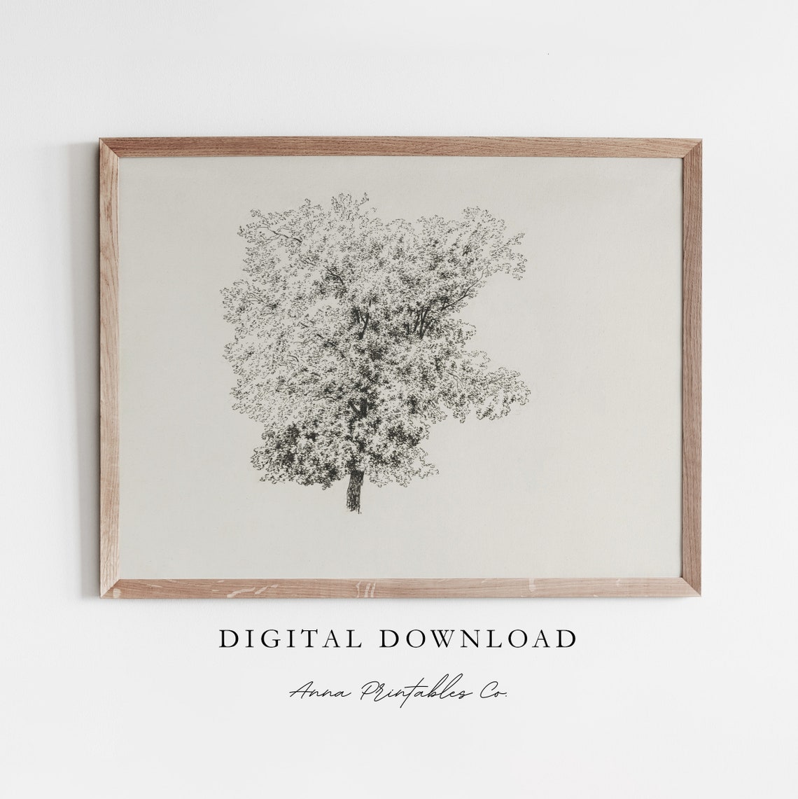 Minimalist Fine Ink Tree Sketch on Cream Paper Botanical Poster