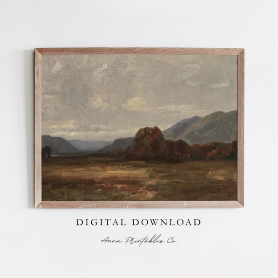 Moody Fall Landscape Vintage Oil Painting Autumn Landscape Painting Wall Art Antique Art Prints Farmhouse Decor
