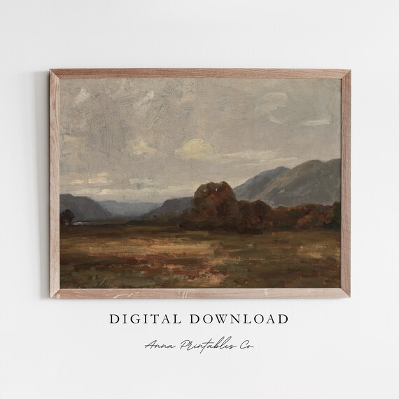 Overcast Moorland Landscape Oil Painting Moody Earth Tone Poster