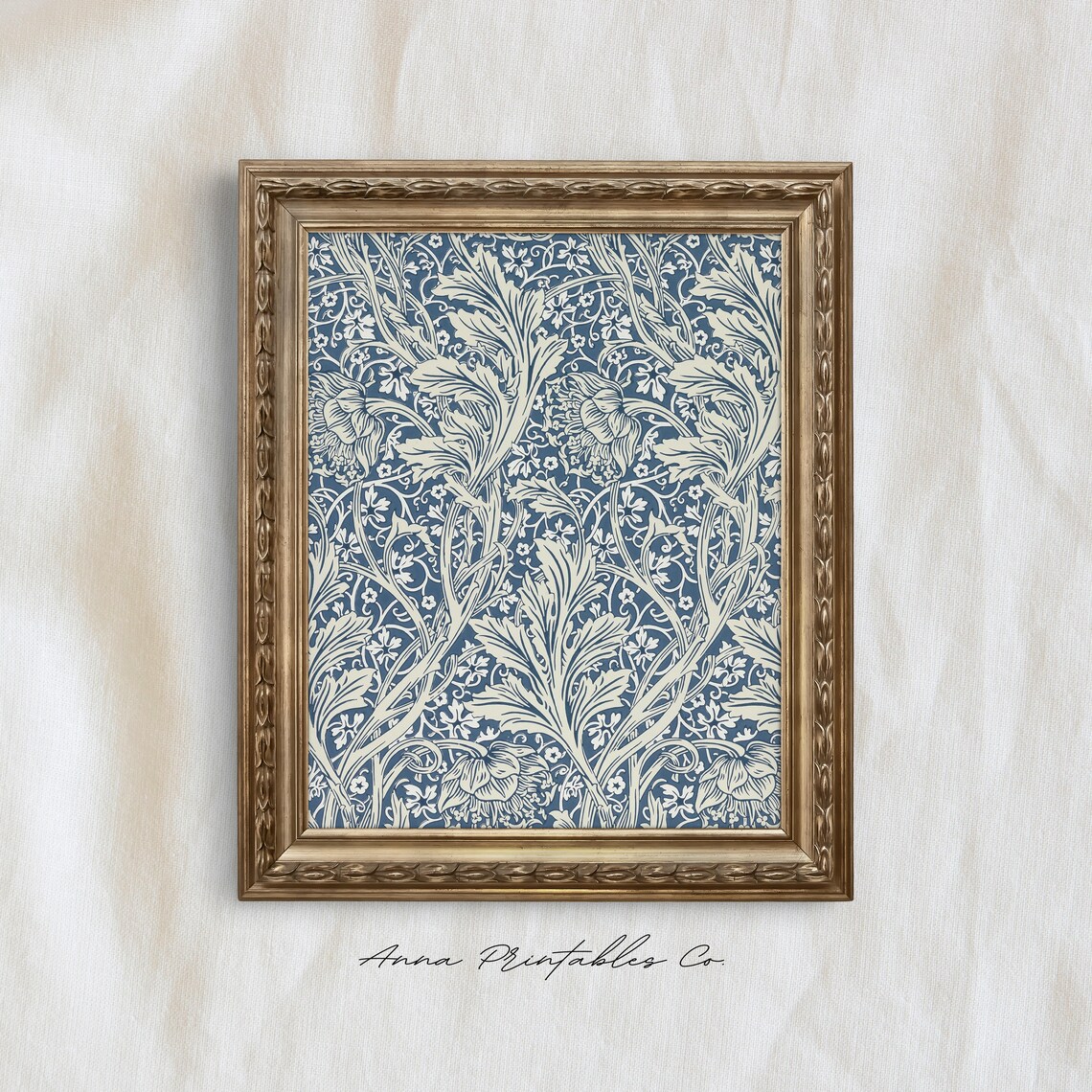 Vintage Blue And White Floral Design Art Print - Image 2