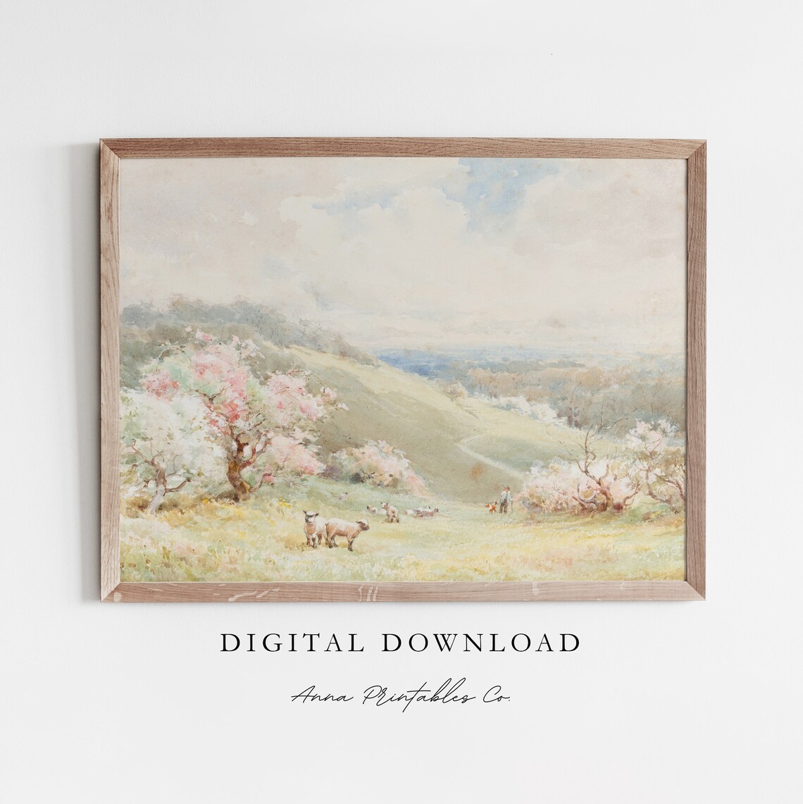 Spring Blossom Hillside Antique Landscape Art Print