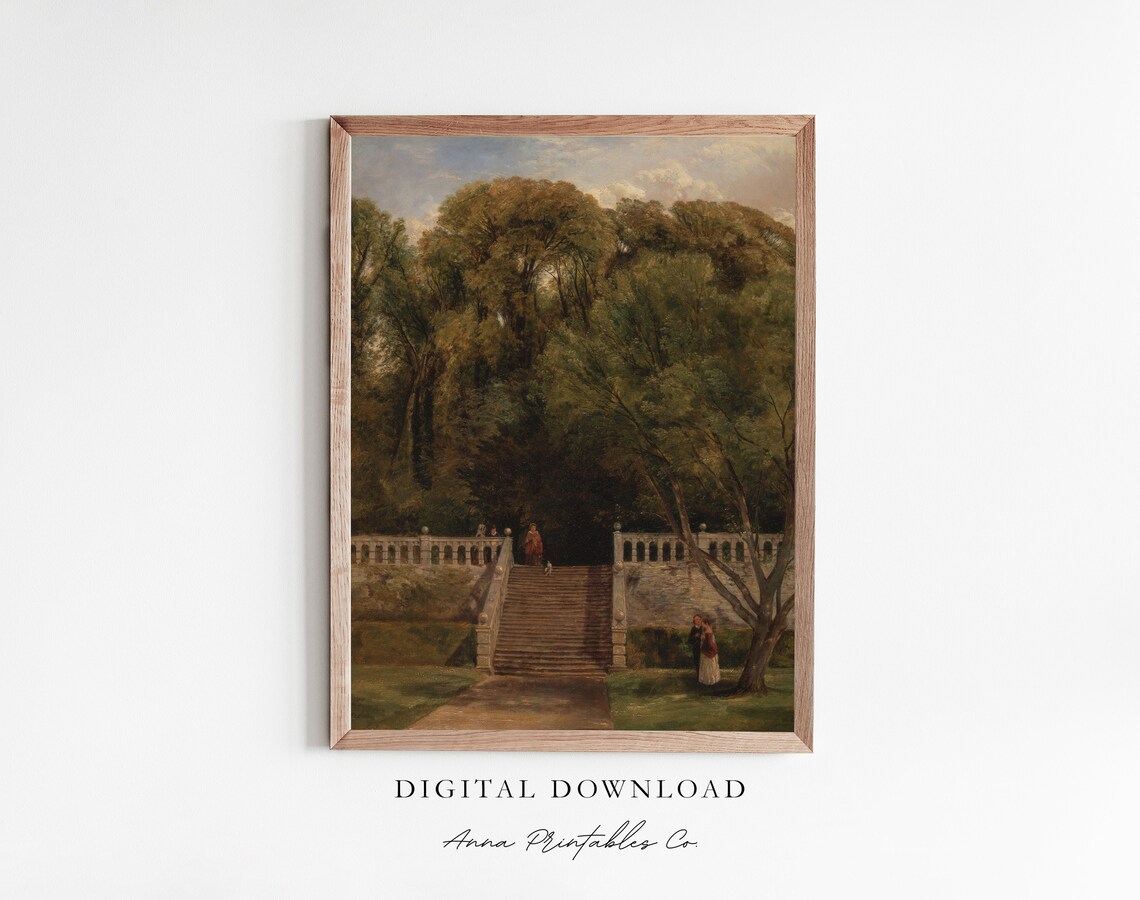 Classic Garden Terrace Oil Painting Vintage Landscape Wall Poster