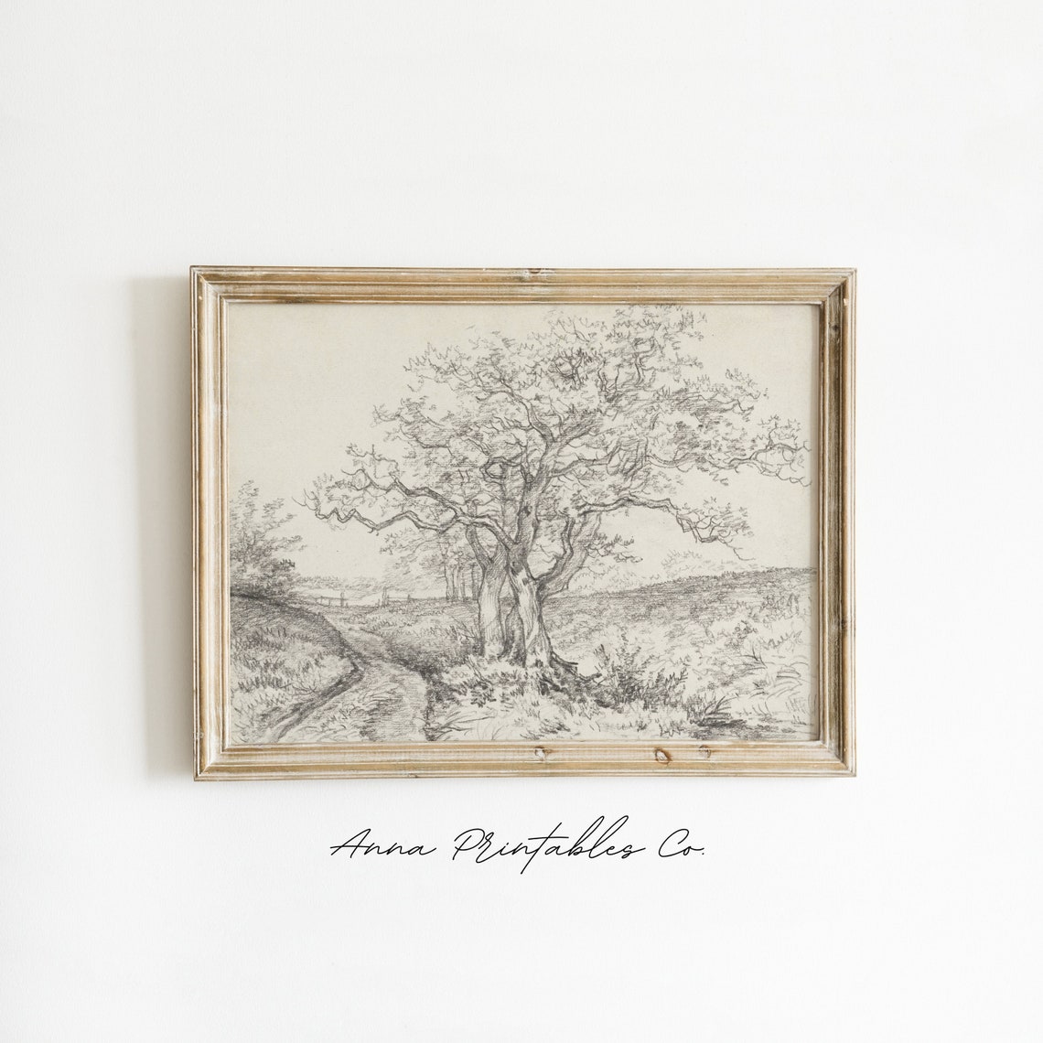Gnarled Old Tree Pencil Sketch Vintage Countryside Drawing Poster - Image 2