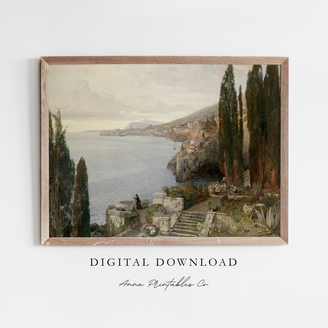 Mediterranean European City Antique Oil Painting, Vintage