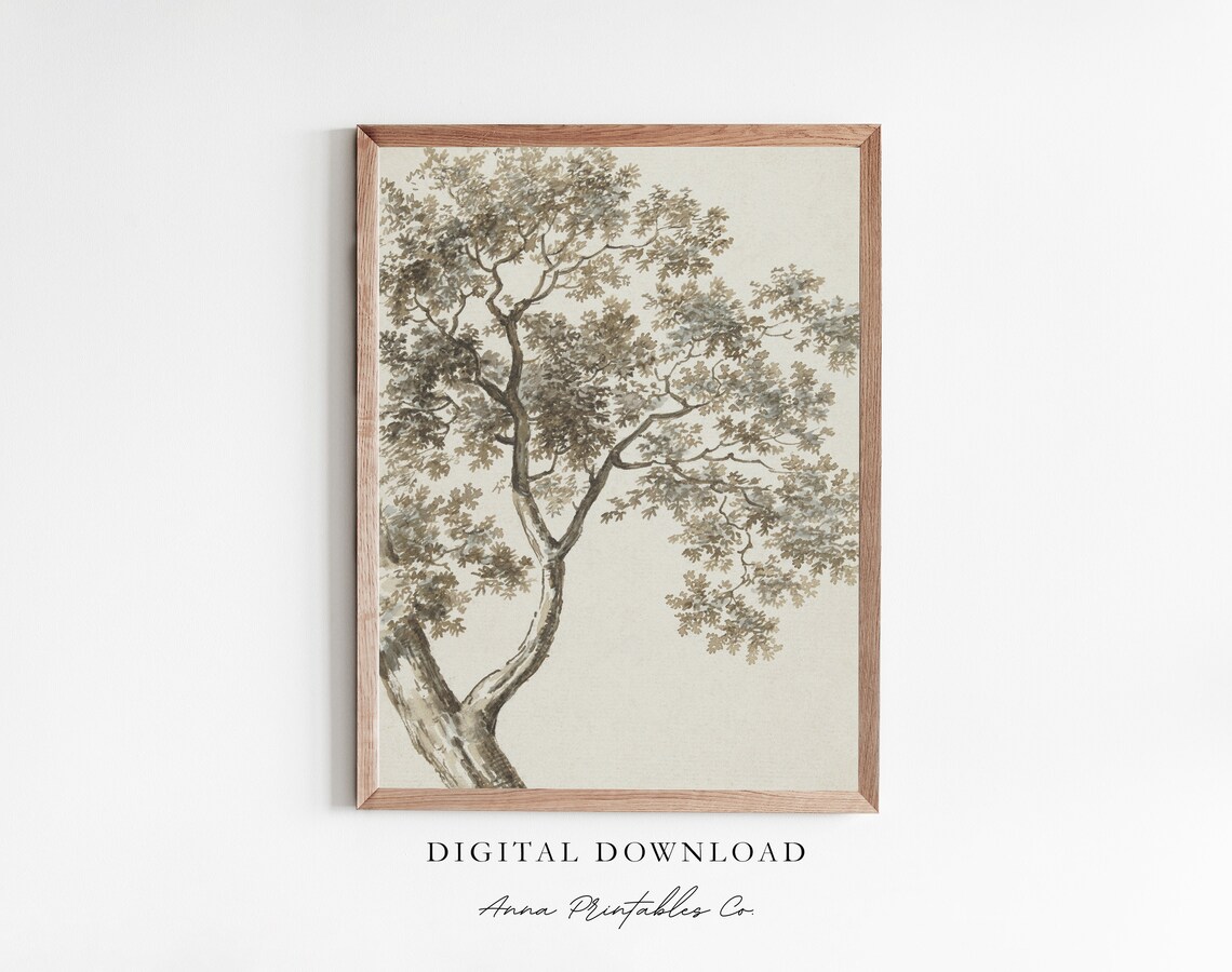 Tree Branch Antique Watercolor Art Print, Farmhouse Decor