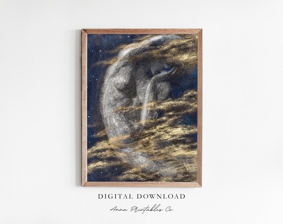 Sleeping Moon Whimsigoth Moon Drawing Print For Whimsical Wall Art Witchy Wall Decor Moon And Stars Art