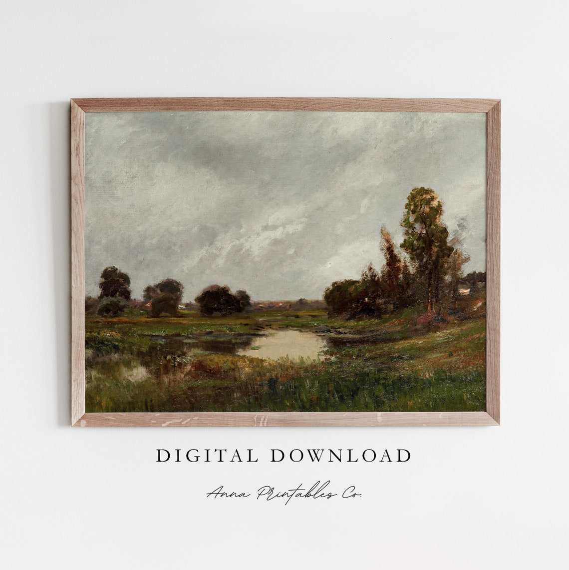 Marsh Pond Under Stormy Gray Sky Moody Wetland Landscape Print