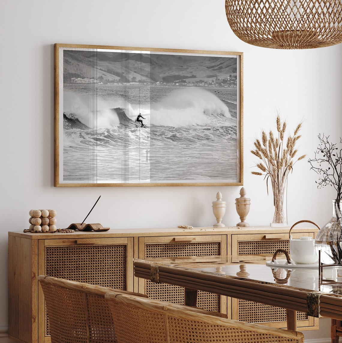 Black And White Surfer Riding Wave Surf Action Ocean Photo Poster - Image 4