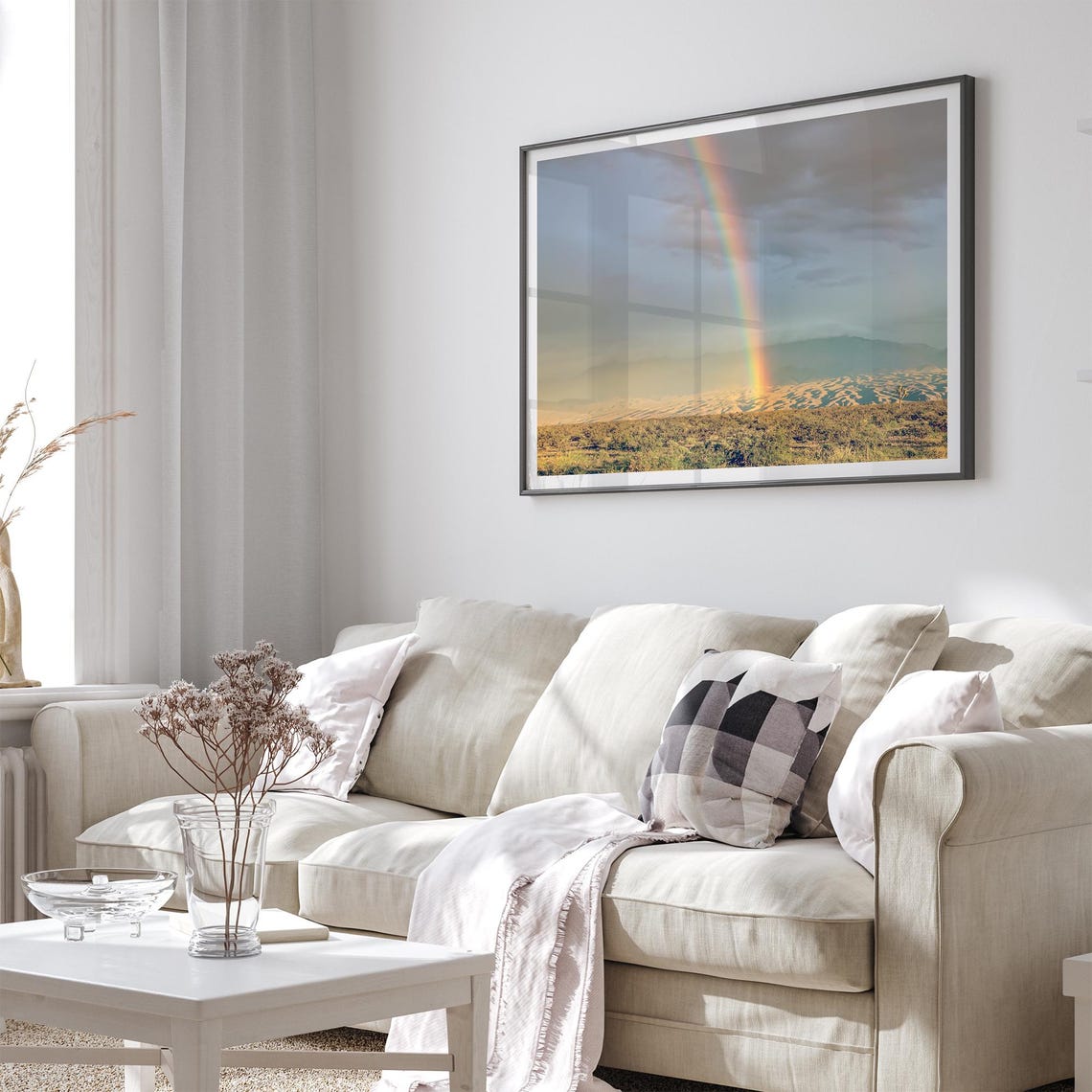 Desert Rainbow Over Sand Dunes Storm Clouds Golden Light Poster - Image 3