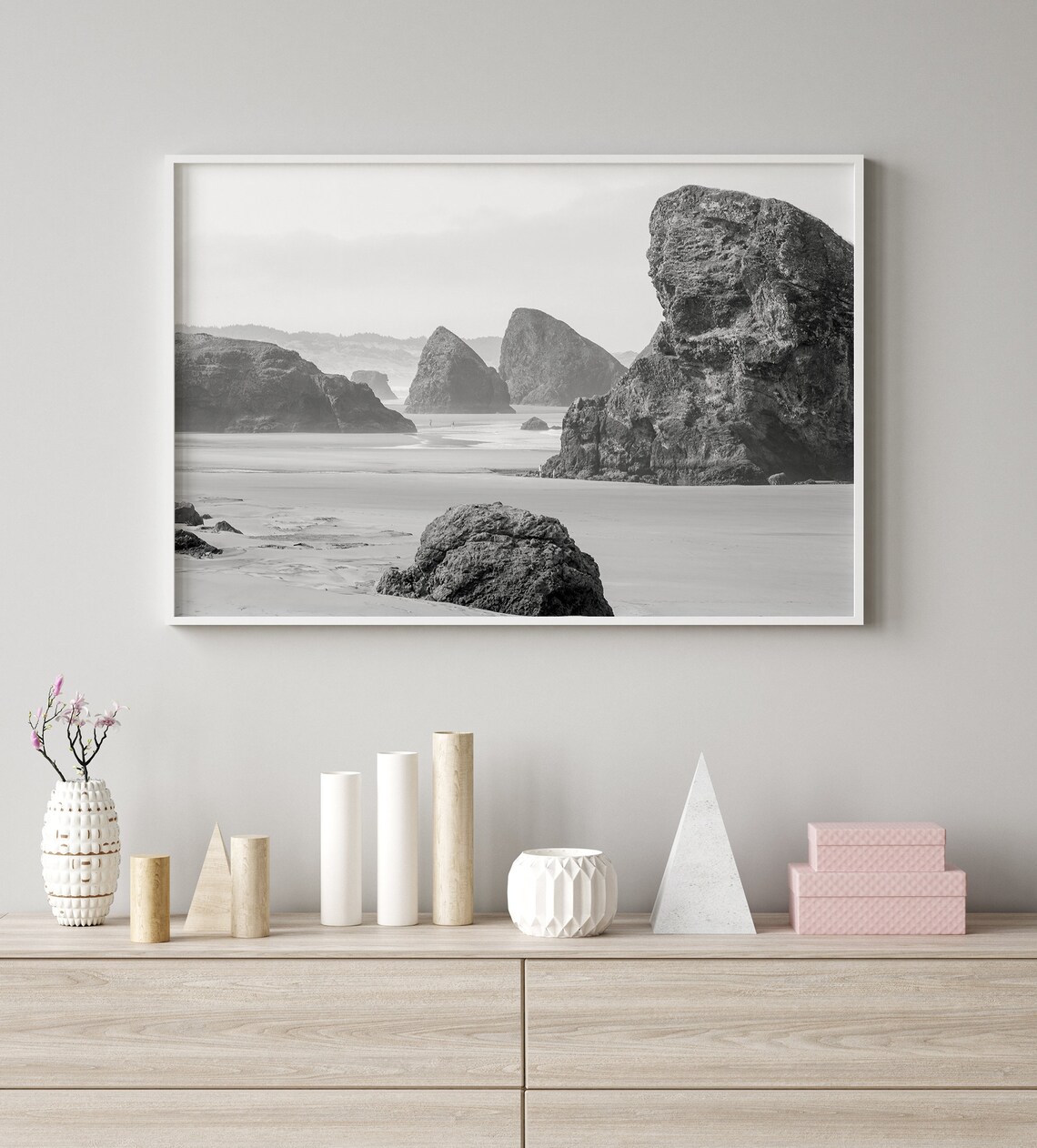 Oregon Beach Black and White Travel Poster - Image 5