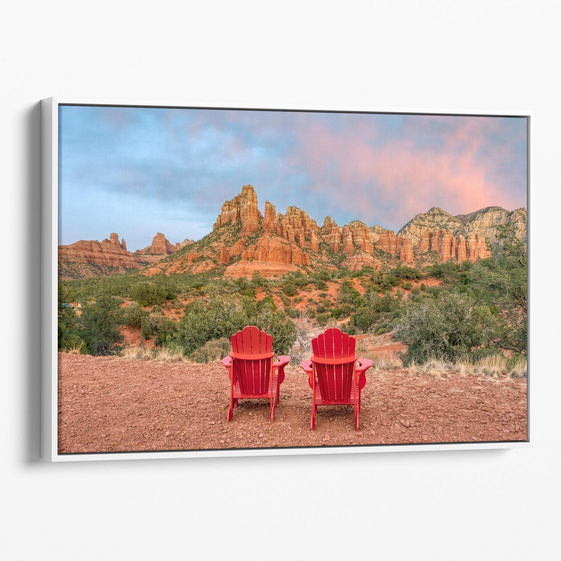 Sedona Arizona Red Rock Sunset Two Chairs Desert Viewpoint Poster - Image 2