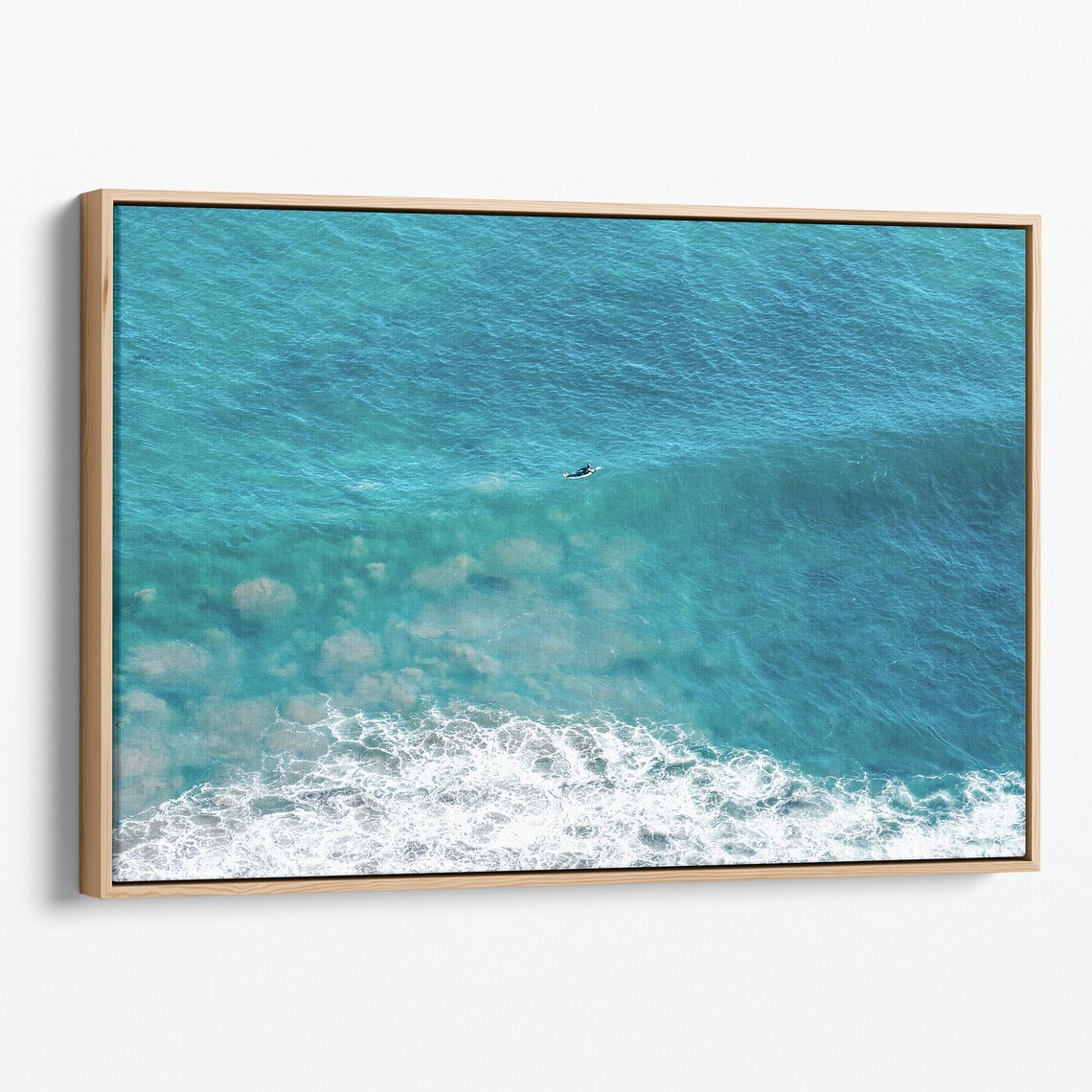 Aerial Beach With Surfer, Coastal Ocean Art Print