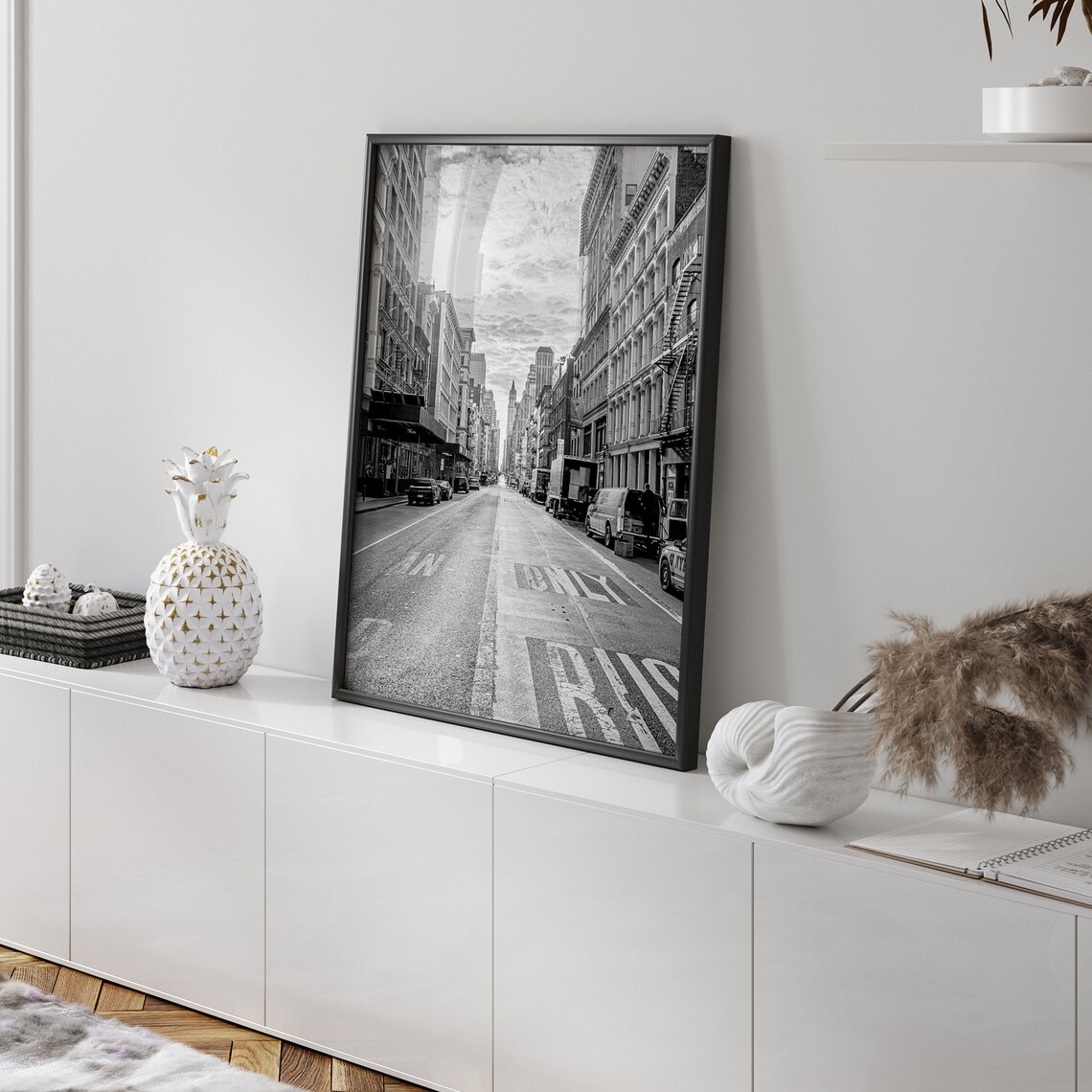 New York City Manhattan Street Black And White Urban Skyline Poster - Image 2