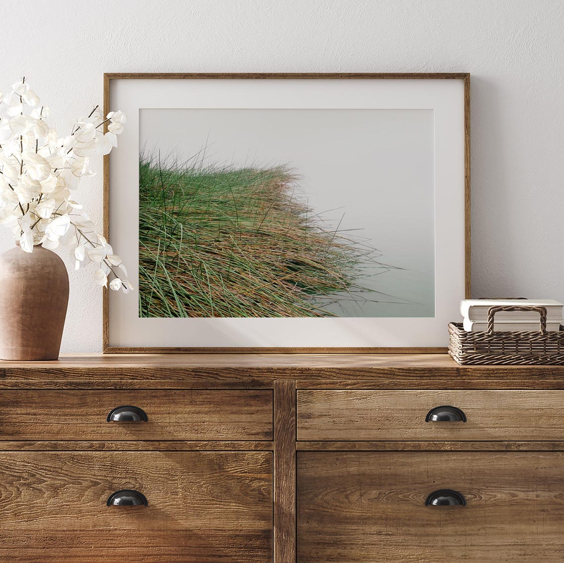 Foggy Coastal Grasses Misty Water Minimalist Nature Wall Art Poster - Image 2