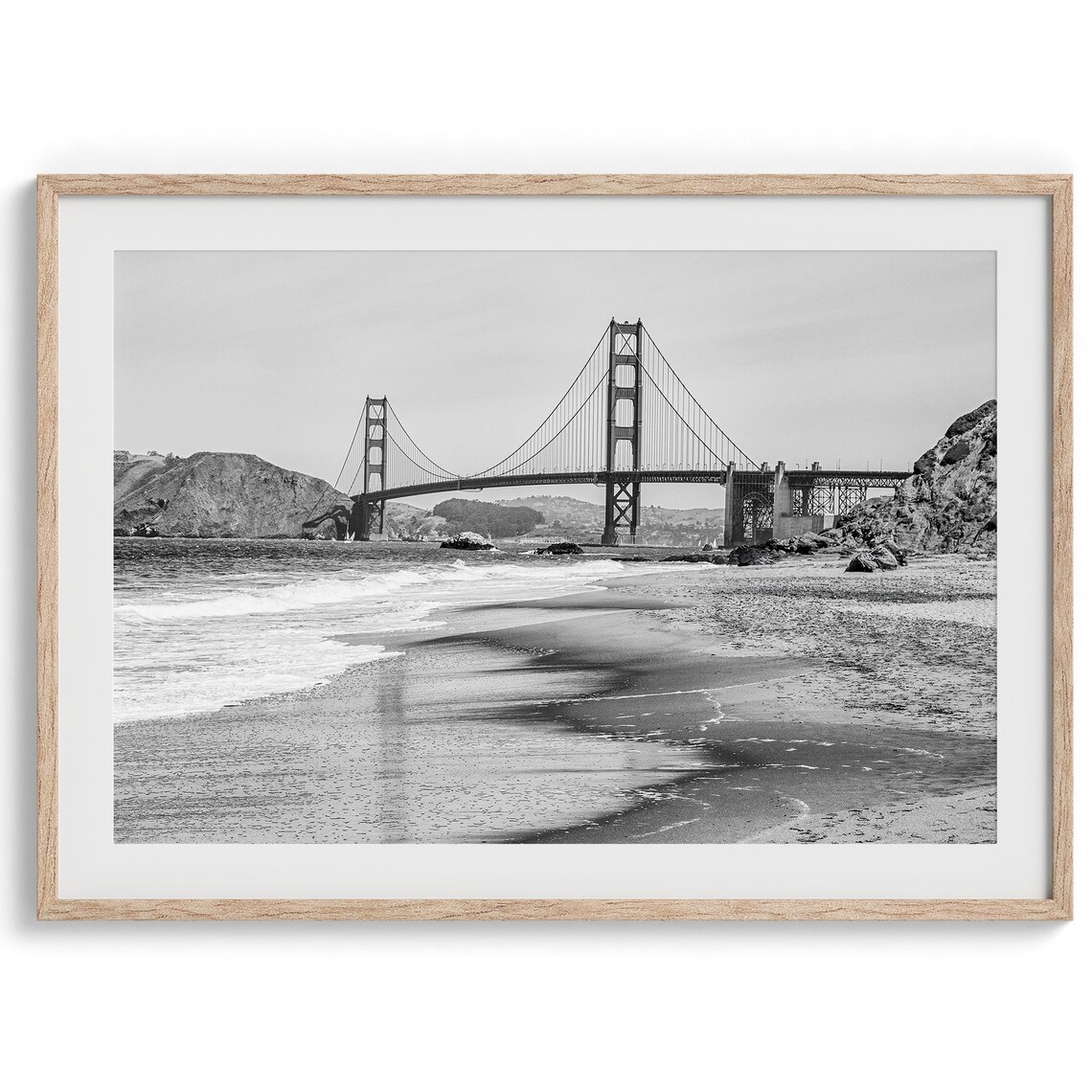 Golden Gate Bridge Reflection, Black And White Travel Poster - Image 4