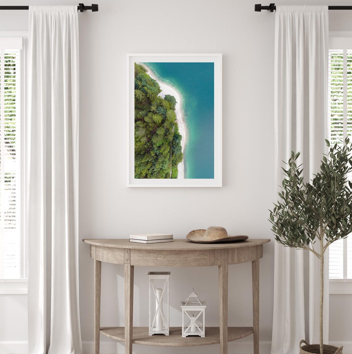 Aerial Forest Shoreline Turquoise Lake White Beach Drone View Poster - Image 2