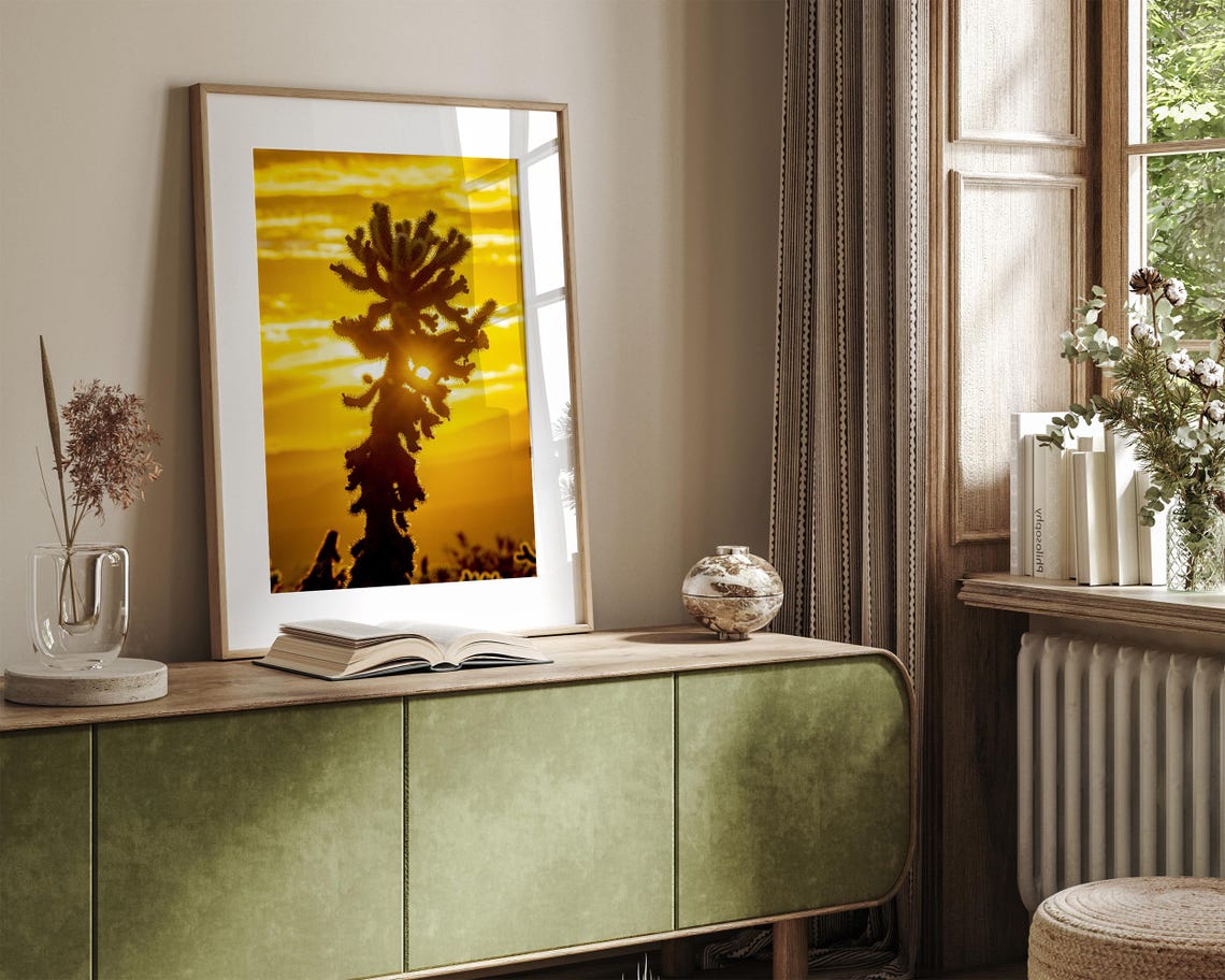 Cholla Cactus Silhouette Golden Desert Sunset Joshua Tree Poster - Image 5
