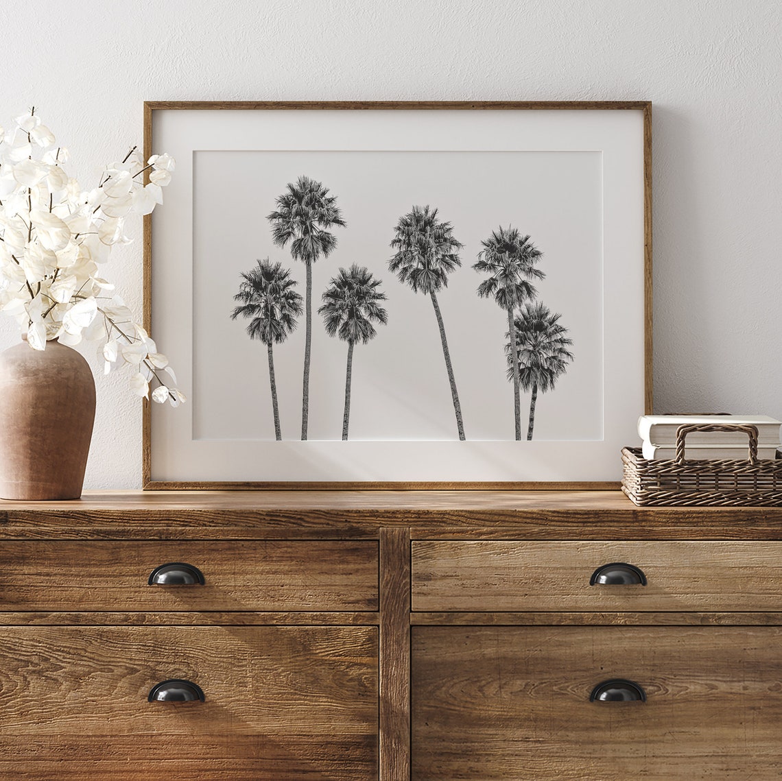 Black And White Palm Trees Row Minimalist Tropical Wall Art Poster - Image 2