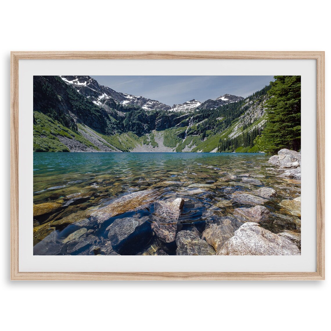 Alpine Lake Crystal Clear Water Snow Capped Peaks Mountain Poster
