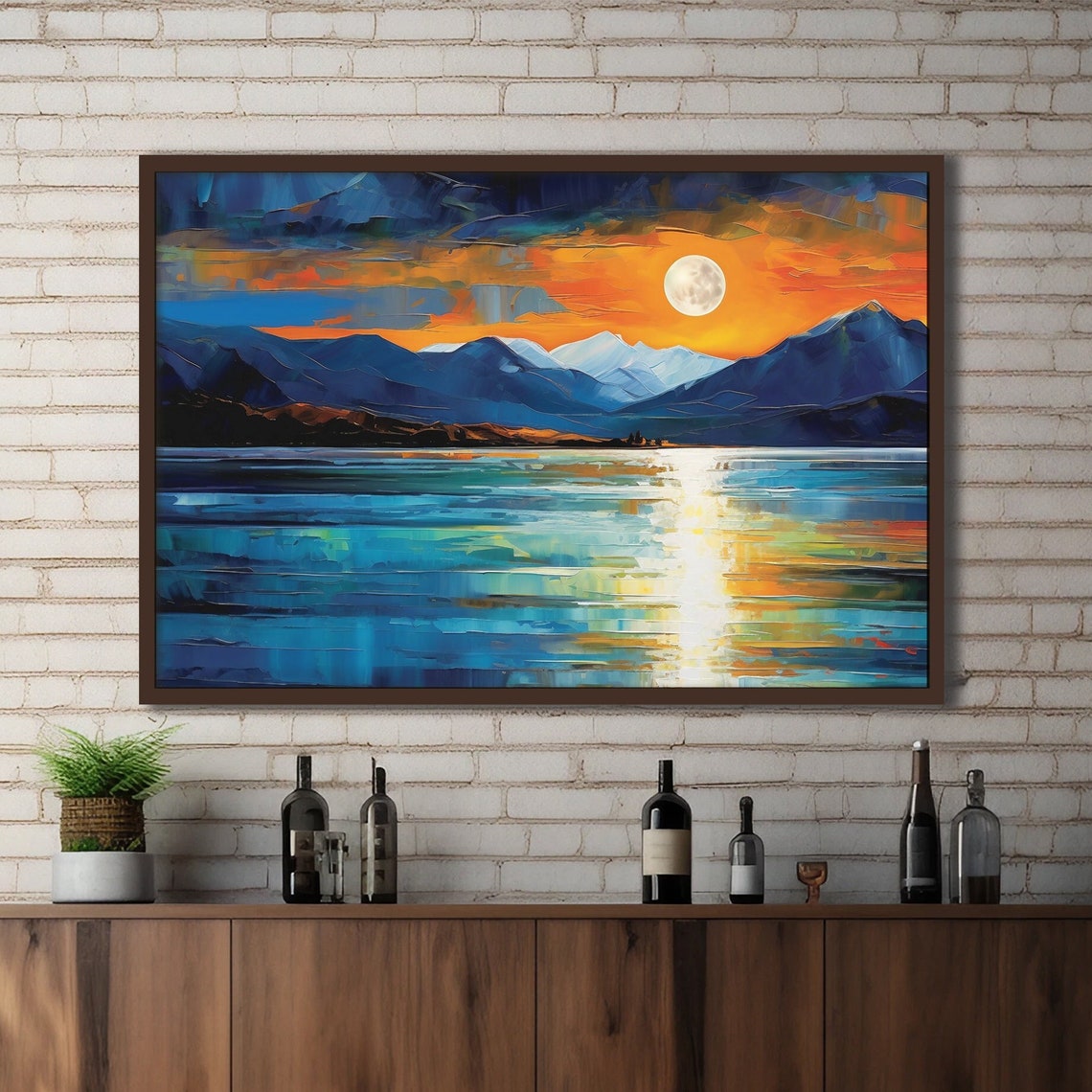 Panoramic Landscape Art Blue Teal Orange Wall Decor Bold Seascape Art Cool Unique Abstract Wall Art Bachelor Pad Art Over The Sofa Art - Image 4