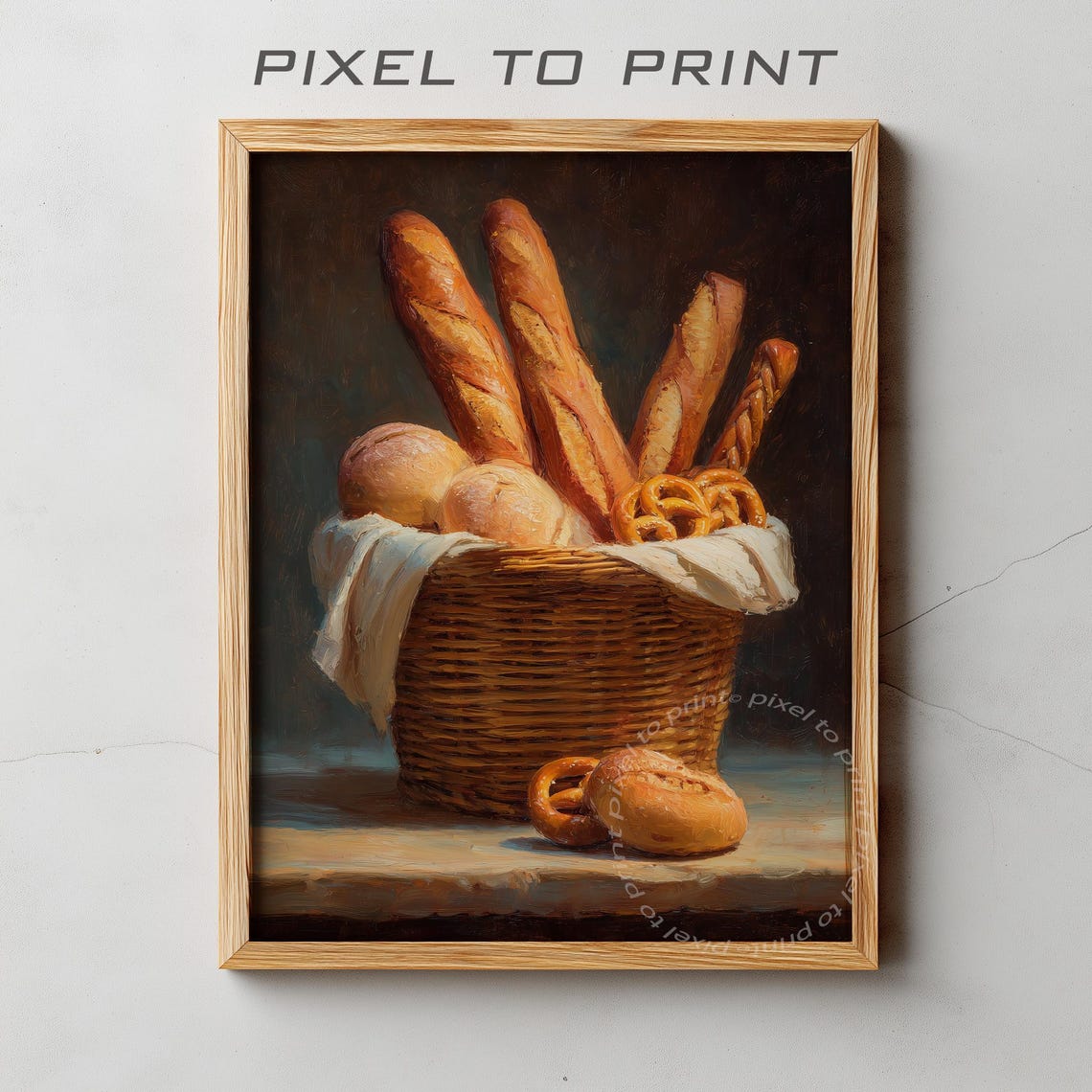 French Baguettes Bread Basket Rustic Bakery Oil Painting Poster