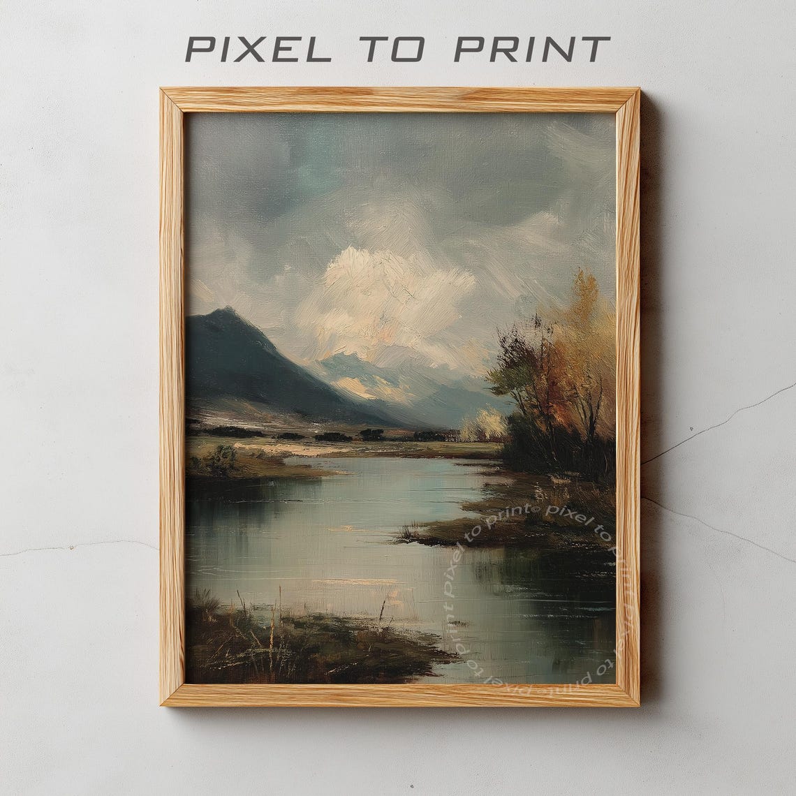 Vintage Autumn Lake Landscape Fall Wall Art Muted Rustic Farmhouse Decor