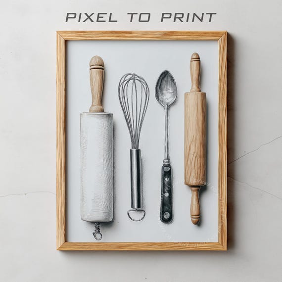 Trendy Kitchen Print Equipment Paint Minimalist Culinary Art