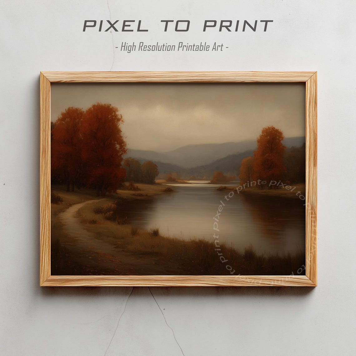 Moody Autumn Lake Forest Painting Misty Fall Landscape Poster