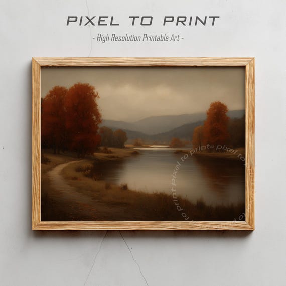Vintage Fall Landscape Painting Moody Autumn Forest Print