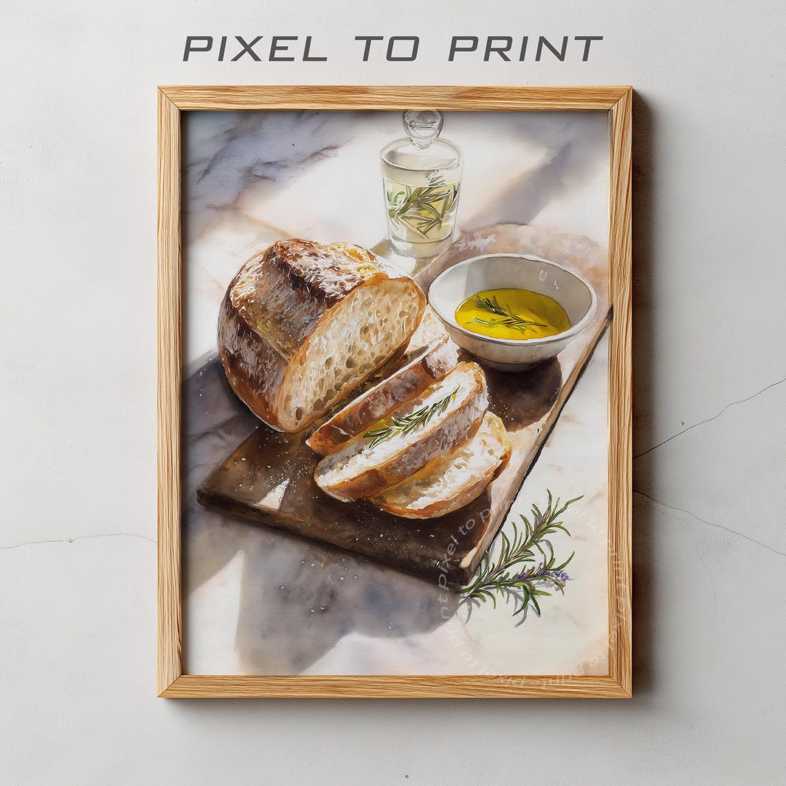 Sliced Bread With Rosemary Olive Oil Rustic Watercolor Poster