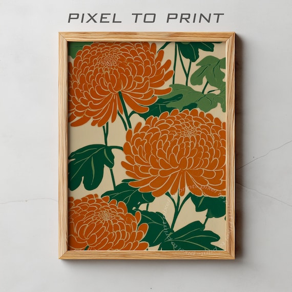 Colourful Art Deco Floral Wall Abstract Maximalist Flower Print Midcentury Modern Boho Decor