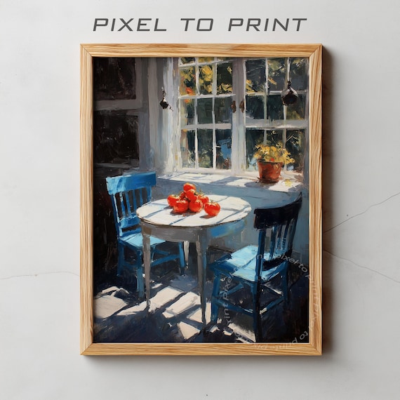 Rustic Kitchen With Tomatoes Sunlit Window Oil Painting Poster