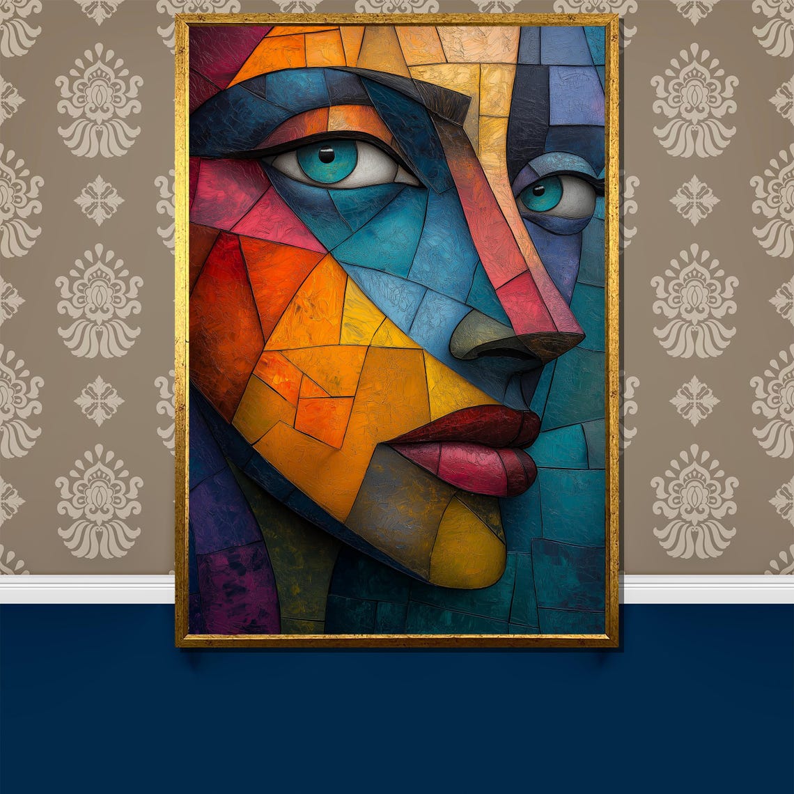 Colorful Geometric Portrait Painting Modern Abstract Art Gift For Vibrant Home Decor And Artistic Expression