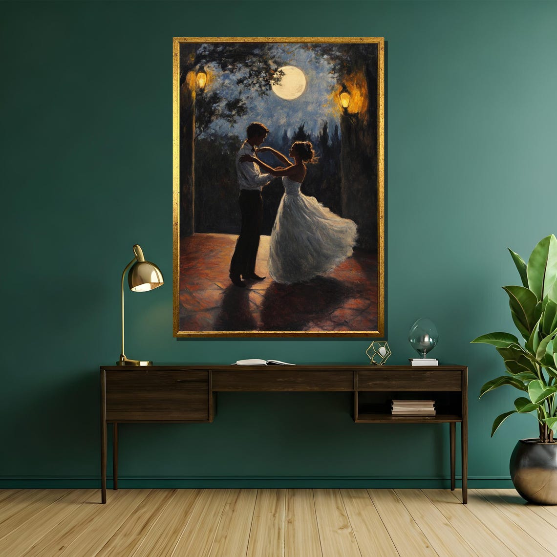 Couple Dancing Under A Full Moon On A Romantic Lamplit Terrace Poster - Image 5