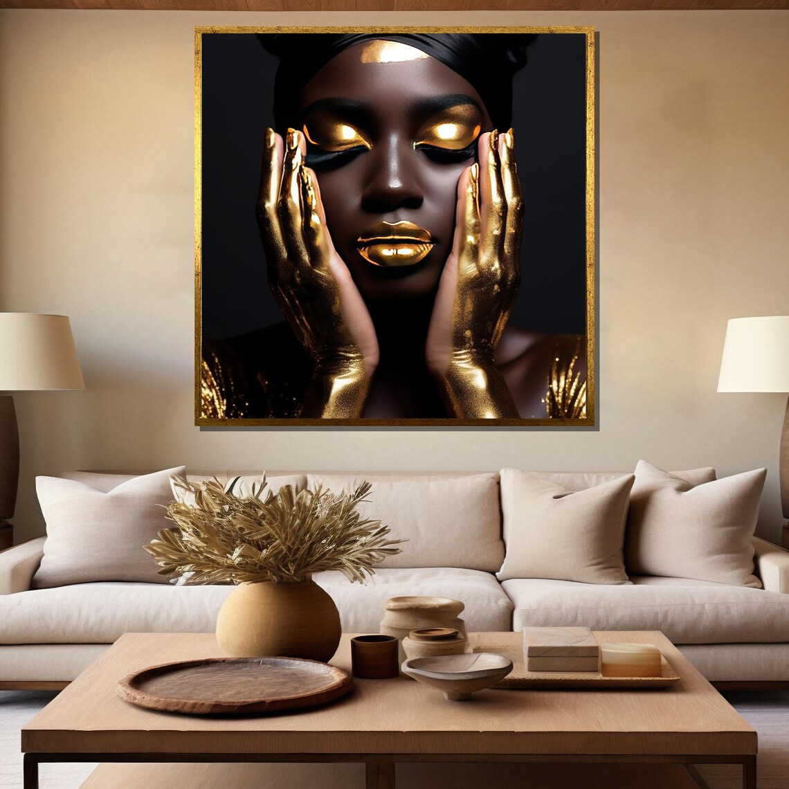 Golden Glamour Woman Portrait In Black And Gold Luxury Art Poster - Image 5