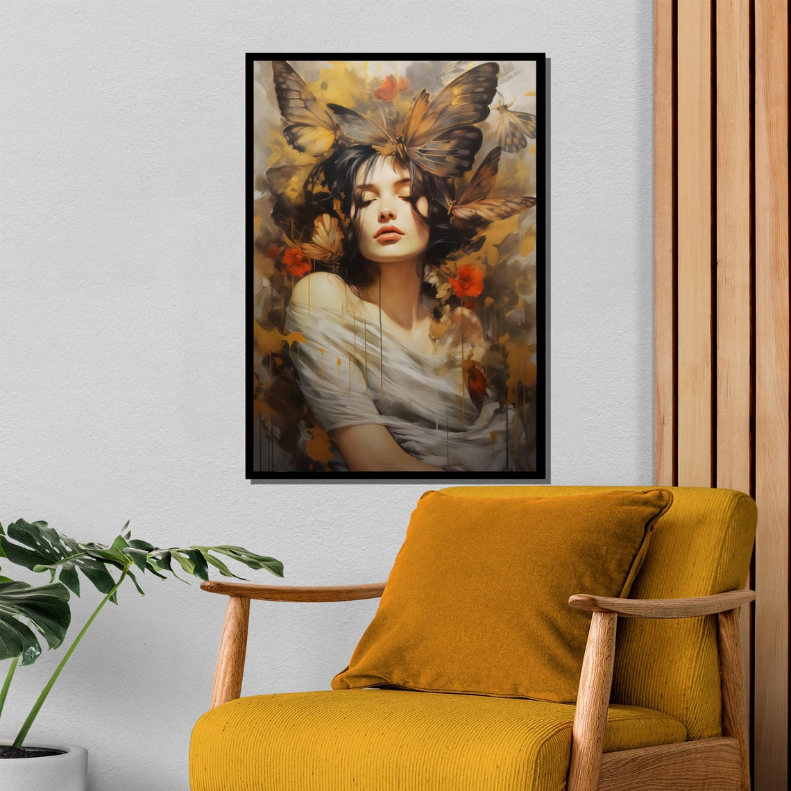 Enchanting Butterfly Woman With Golden Wings Dreamy Art Poster - Image 4