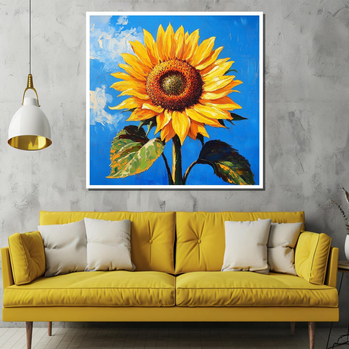 Bright Sunflower Against Blue Sky Cheerful Floral Painting Poster - Image 2