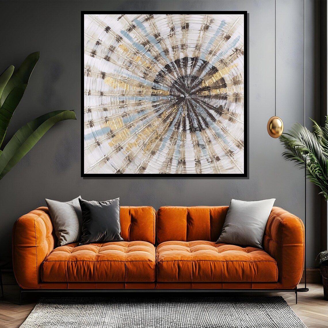 Radial Sunburst Swirl White Gray Gold Abstract Painting Poster - Image 5