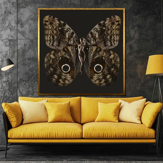 Exquisite Butterfly Woman Painting Surreal Wall Art Gift Unique Nature Inspired Decor For Modern Home Interiors