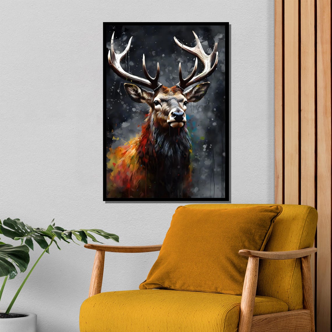 Majestic Stag Portrait with Vibrant Abstract Deer Artwork Poster - Image 4