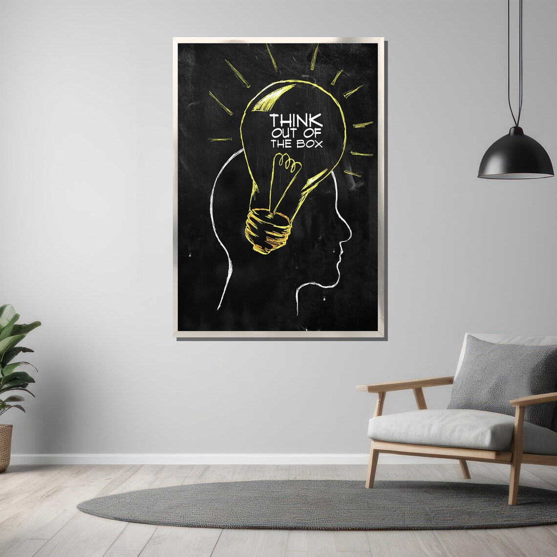 Think Out of the Box Quote with Light Bulb Chalkboard Poster - Image 3