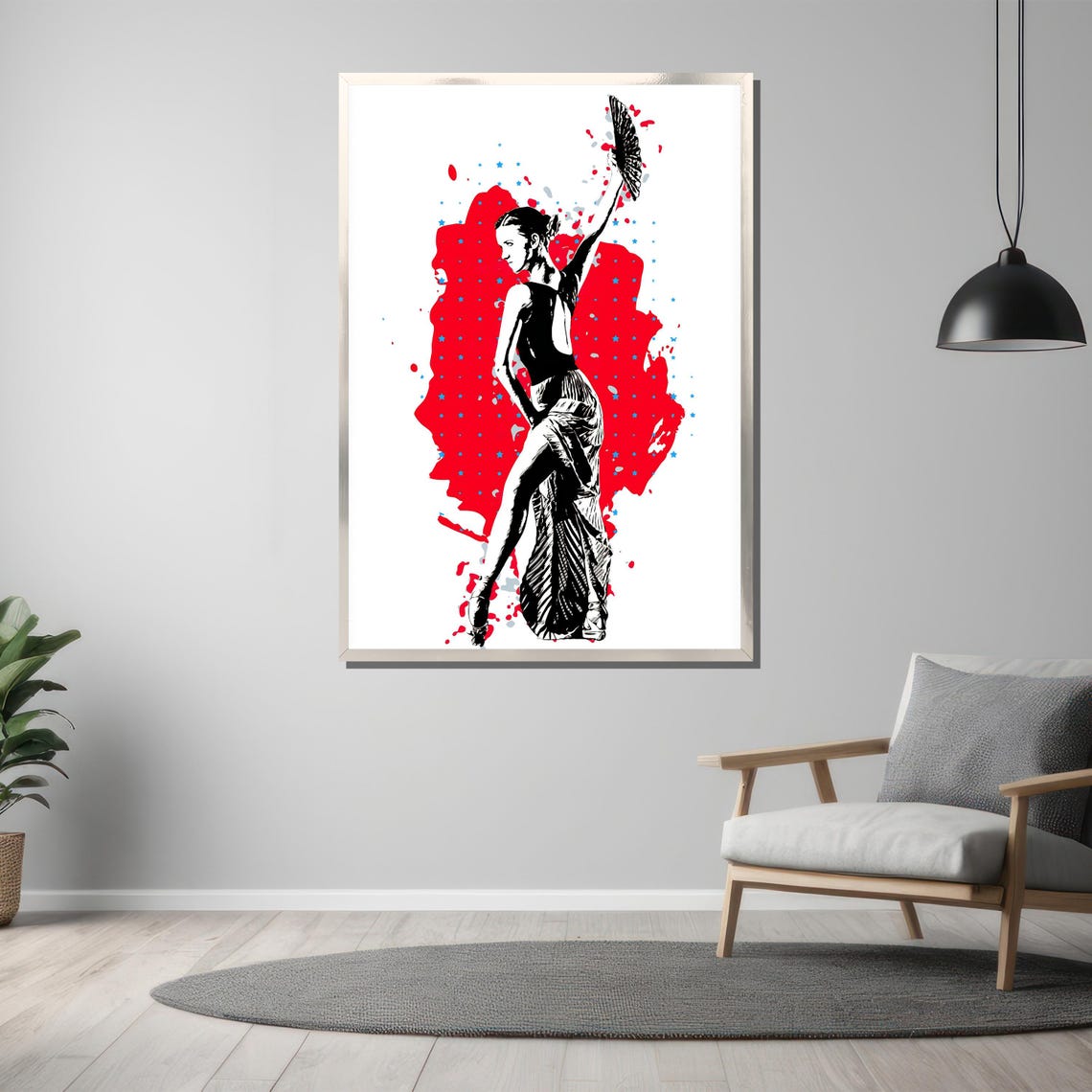 Flamenco Dancer Painting Bold Red And Black Wall Art Unique Gift For Dance Enthusiasts And Artistic Home Decor - Image 3