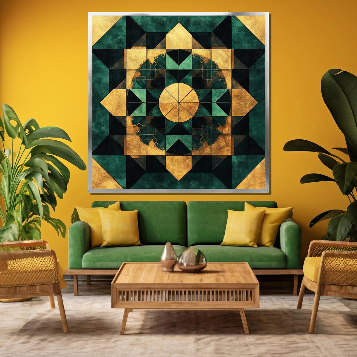 Emerald Green and Gold Geometric Mandala Kaleidoscope Poster - Image 4