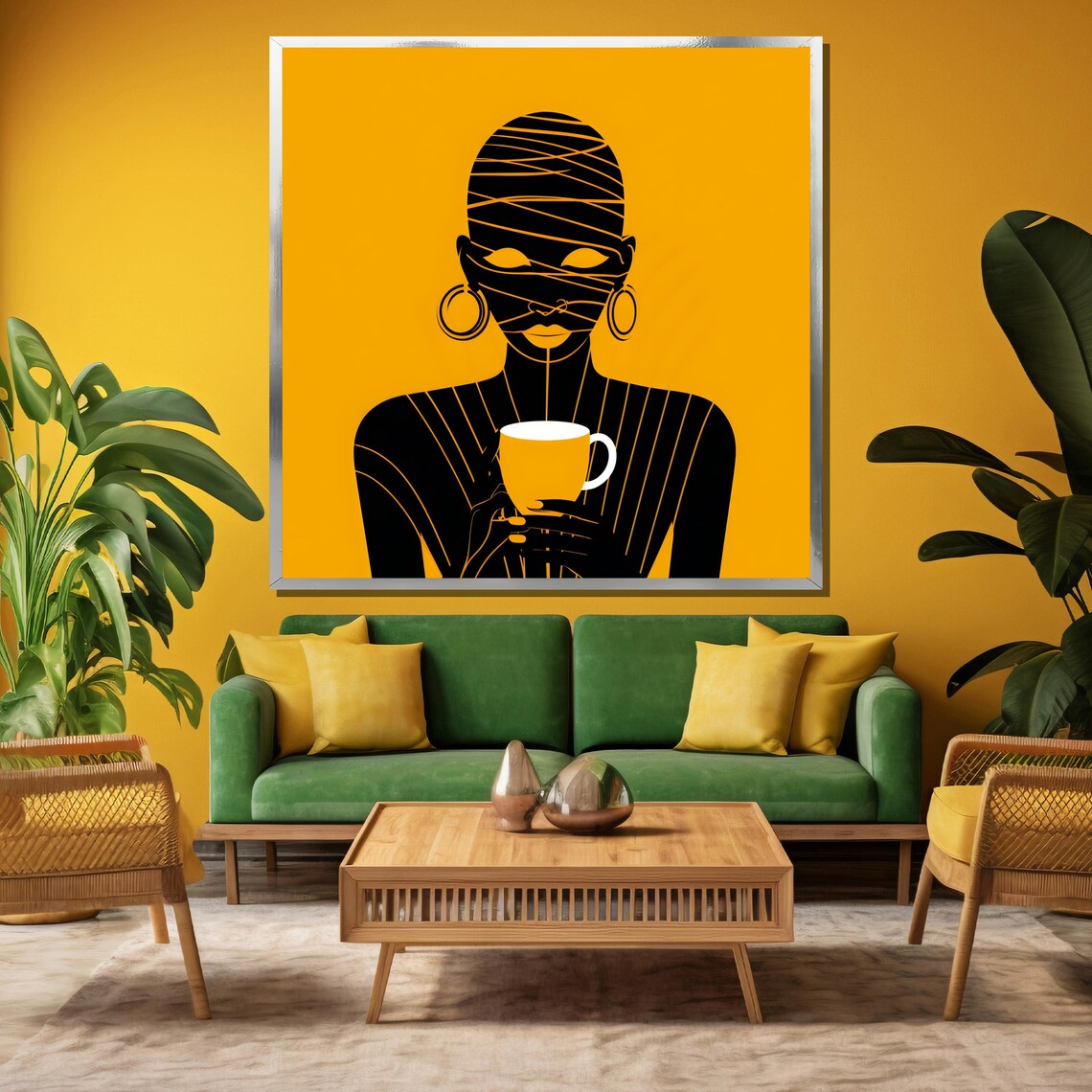 Minimalist Stylish African Woman With Coffee Cup Line Art Poster - Image 3